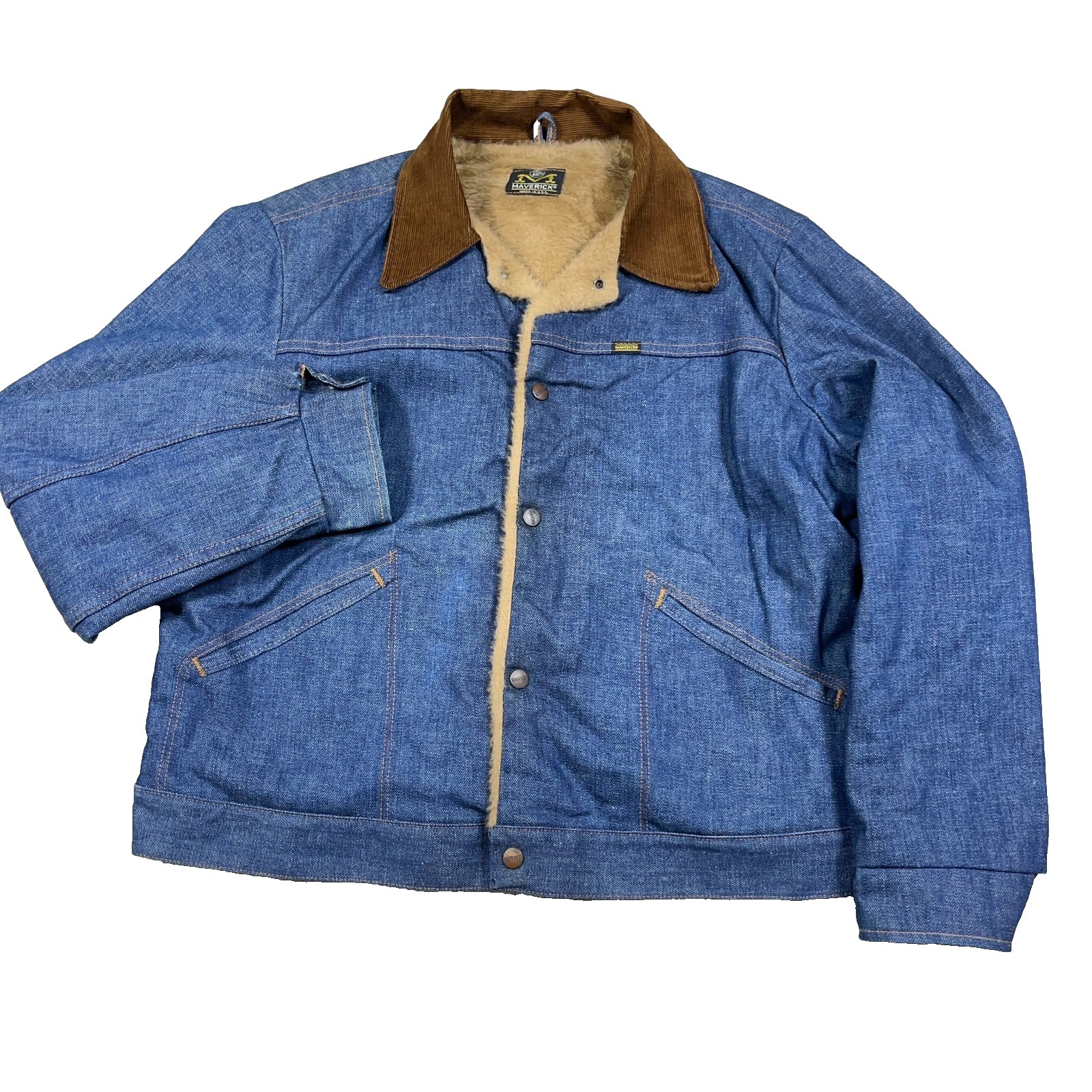 Vintage Maverick Denim Jacket Men Size 44 Sherpa Lined 70s Blue Bell Usa Made